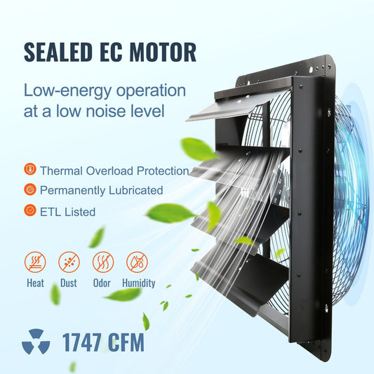 Wall Mount Exhaust Fan with Temp & Humidity Control, 406mm, 1747 CFM, Black