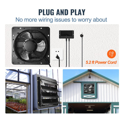 Wall Mount Exhaust Fan with Temp & Humidity Control, 406mm, 1747 CFM, Black