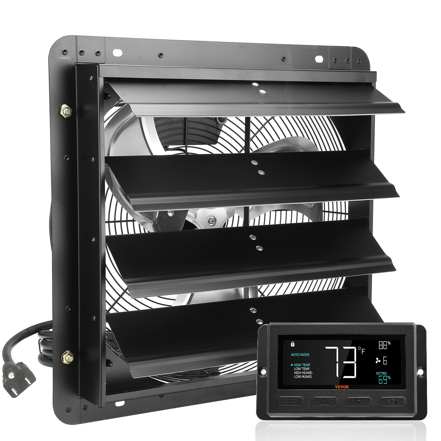 VEVOR Shutter Exhaust Fan, 406 mm /16inch with Temperature Humidity Controller,