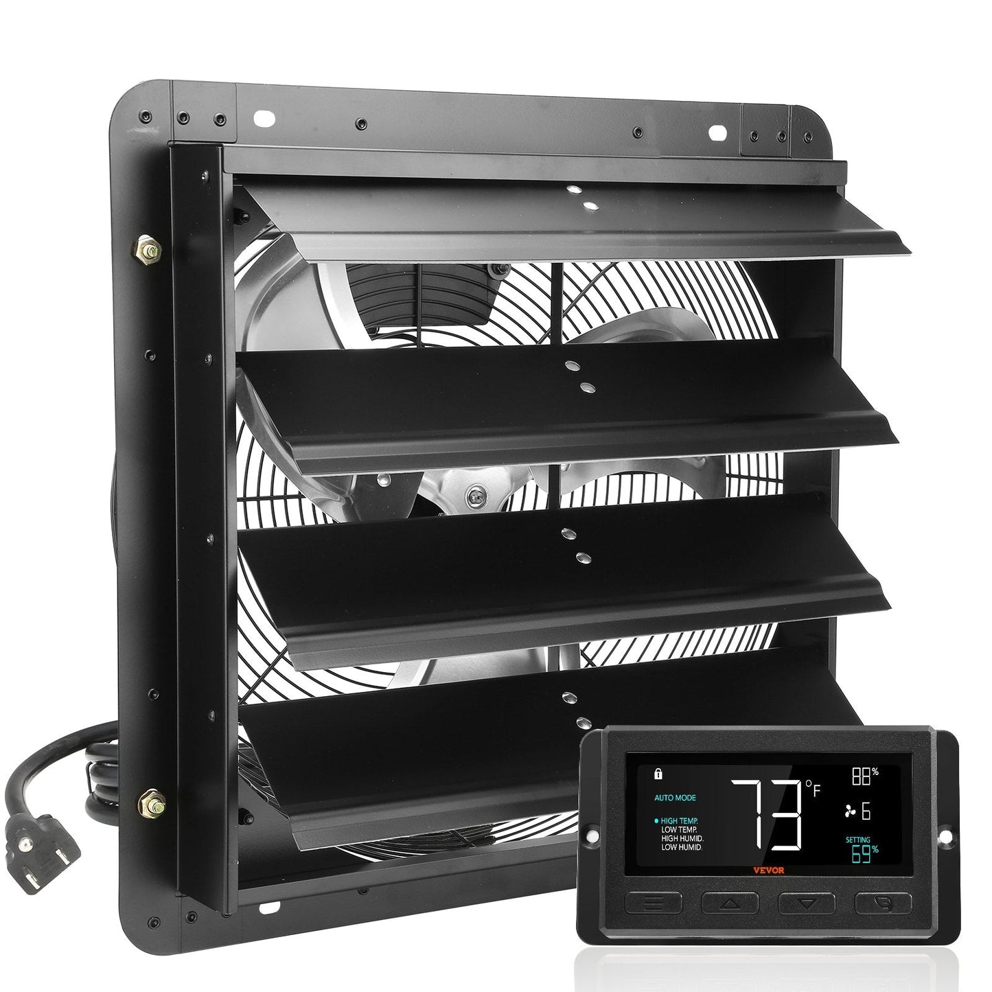 Wall Mount Exhaust Fan with Temp & Humidity Control, 406mm, 1747 CFM, Black