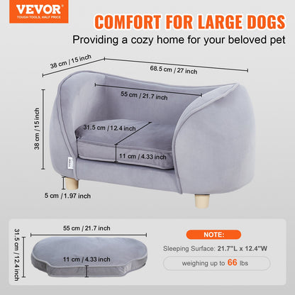 VEVOR Pet Sofa, Dog Couch for Small Dogs and Cats, 27x15x15 inch Soft Velvety Dog