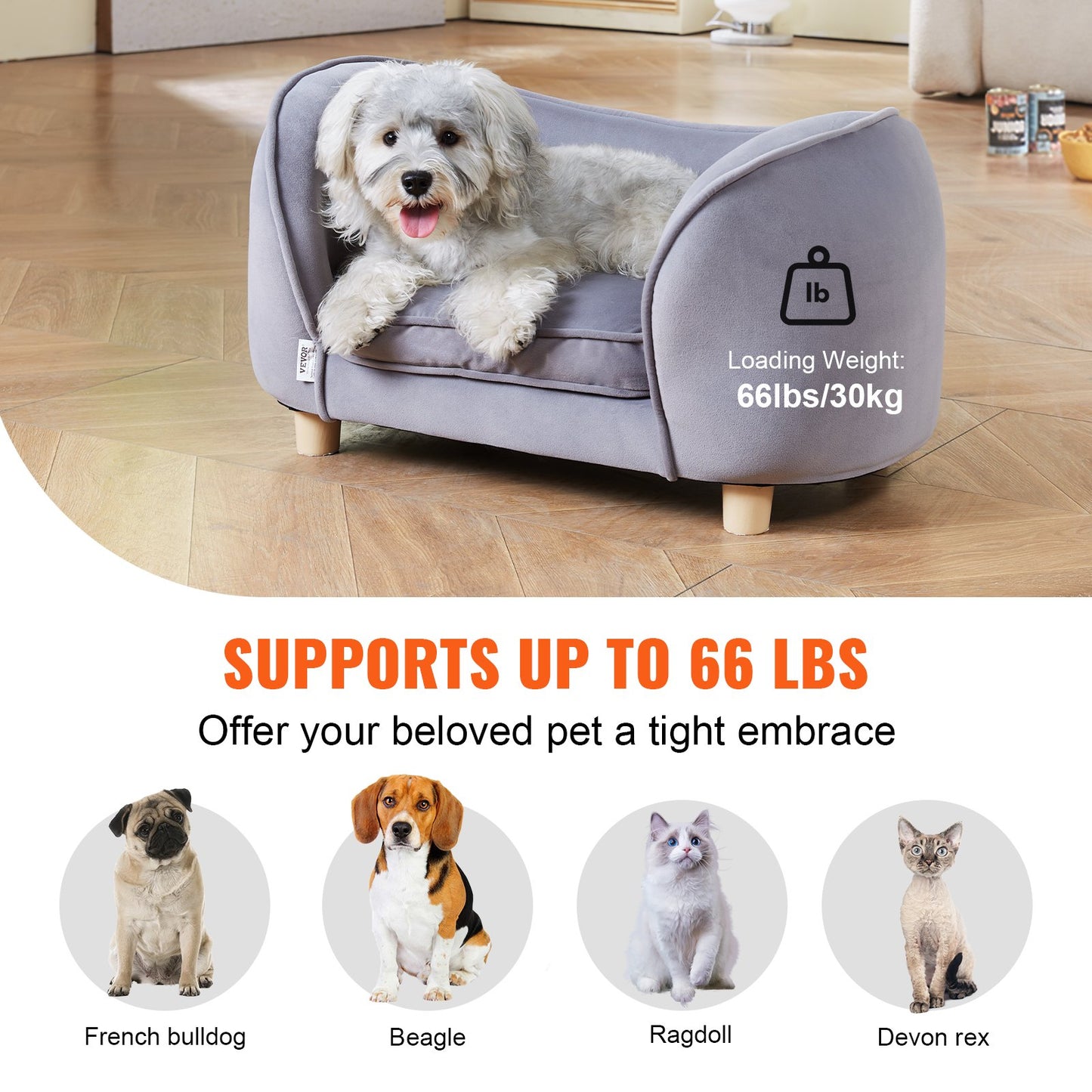 VEVOR Pet Sofa, Dog Couch for Small Dogs and Cats, 27x15x15 inch Soft Velvety Dog