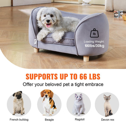 Plush Velvet Pet Sofa Bed for Small Dogs and Cats, Dark Grey, 30 kg Capacity
