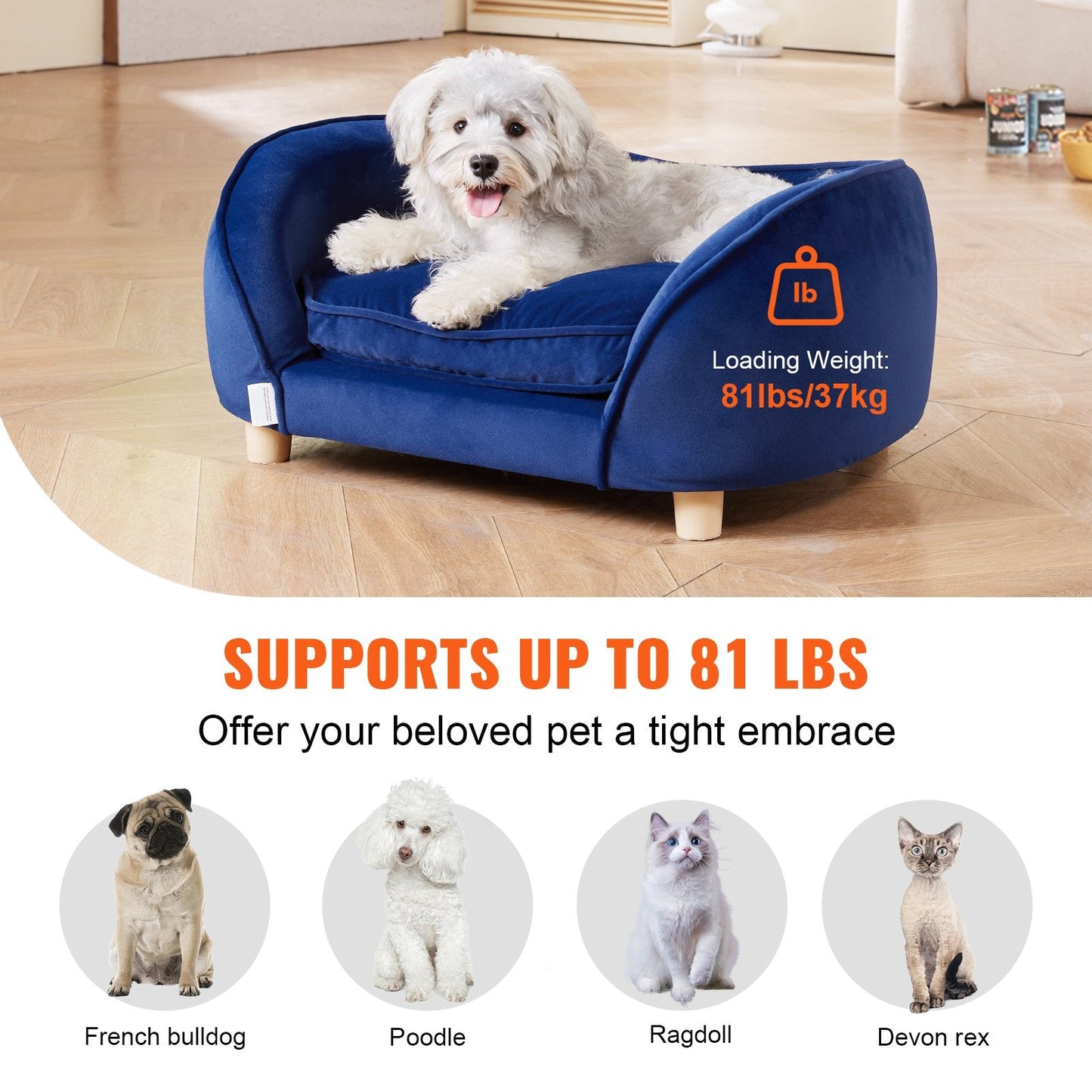 Dark Blue Velvet Pet Sofa: Soft Couch for Medium Dogs & Cats, 71x50.5x30 cm