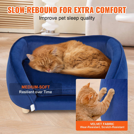 Dark Blue Velvet Pet Sofa: Soft Couch for Medium Dogs & Cats, 71x50.5x30 cm