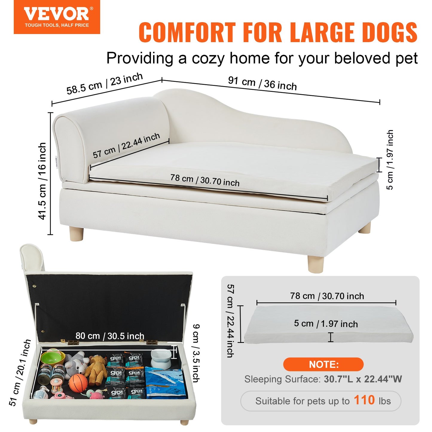 VEVOR Pet Sofa, Dog Couch for Large-Sized Dogs and Cats, 36x23x16 inch Soft Velvety