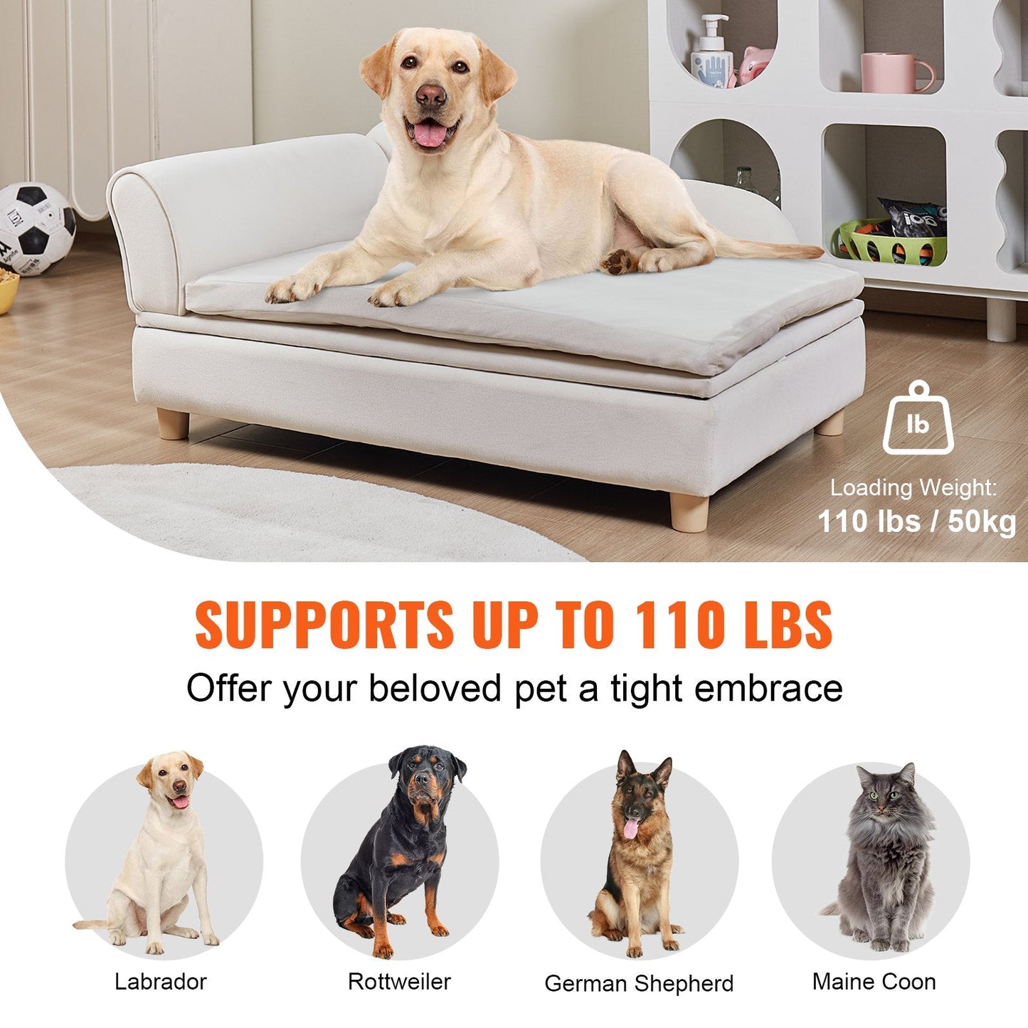 Luxurious Velvet Pet Sofa for Large Dogs and Cats, 0.91x0.58x0.41m, White