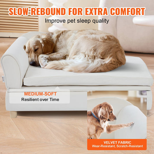 Luxurious Velvet Pet Sofa for Large Dogs and Cats, 0.91x0.58x0.41m, White