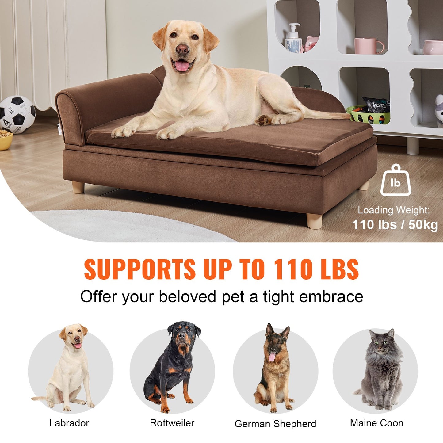 VEVOR Pet Sofa, Dog Couch for Large-Sized Dogs and Cats, 36 x23x16 inch Soft Velvety