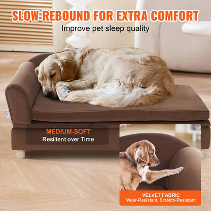 Luxurious Dark Brown Velvet Pet Sofa for Large Dogs and Cats, 0.9x0.6x0.4m