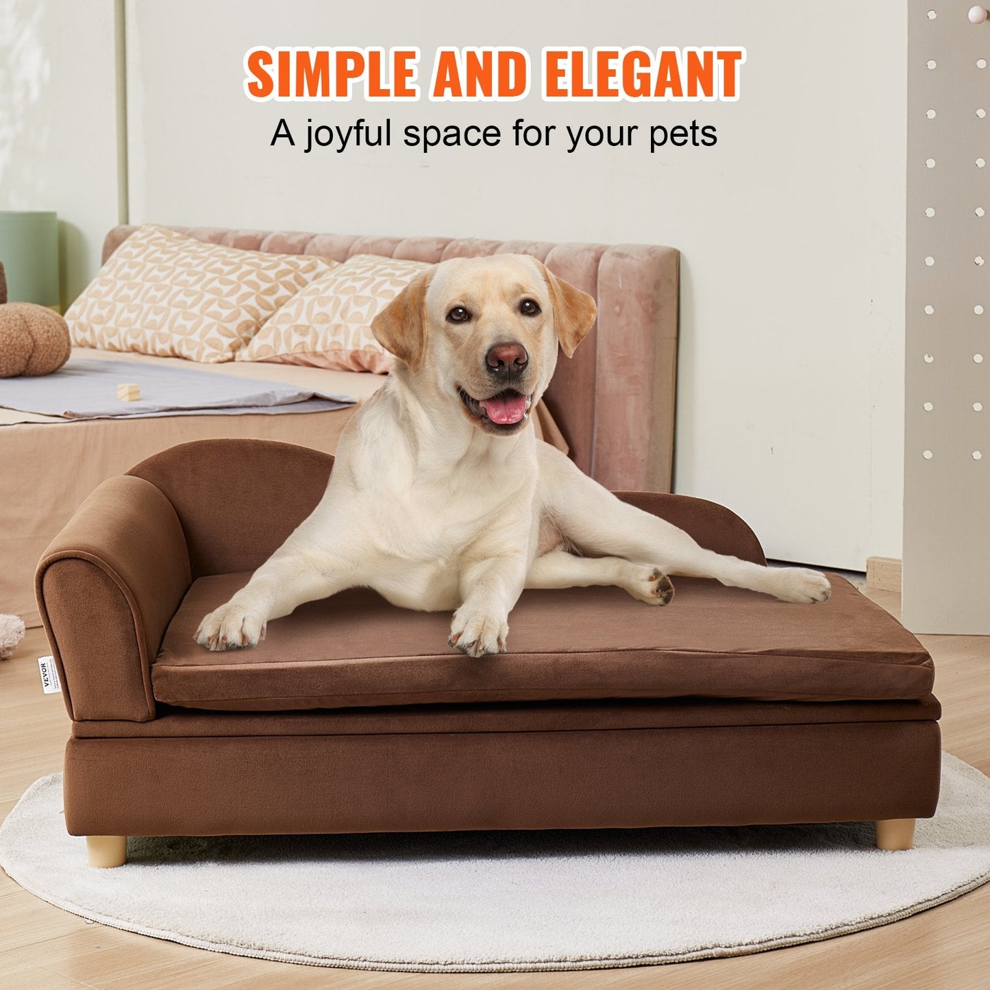 Luxurious Dark Brown Velvet Pet Sofa for Large Dogs and Cats, 0.9x0.6x0.4m