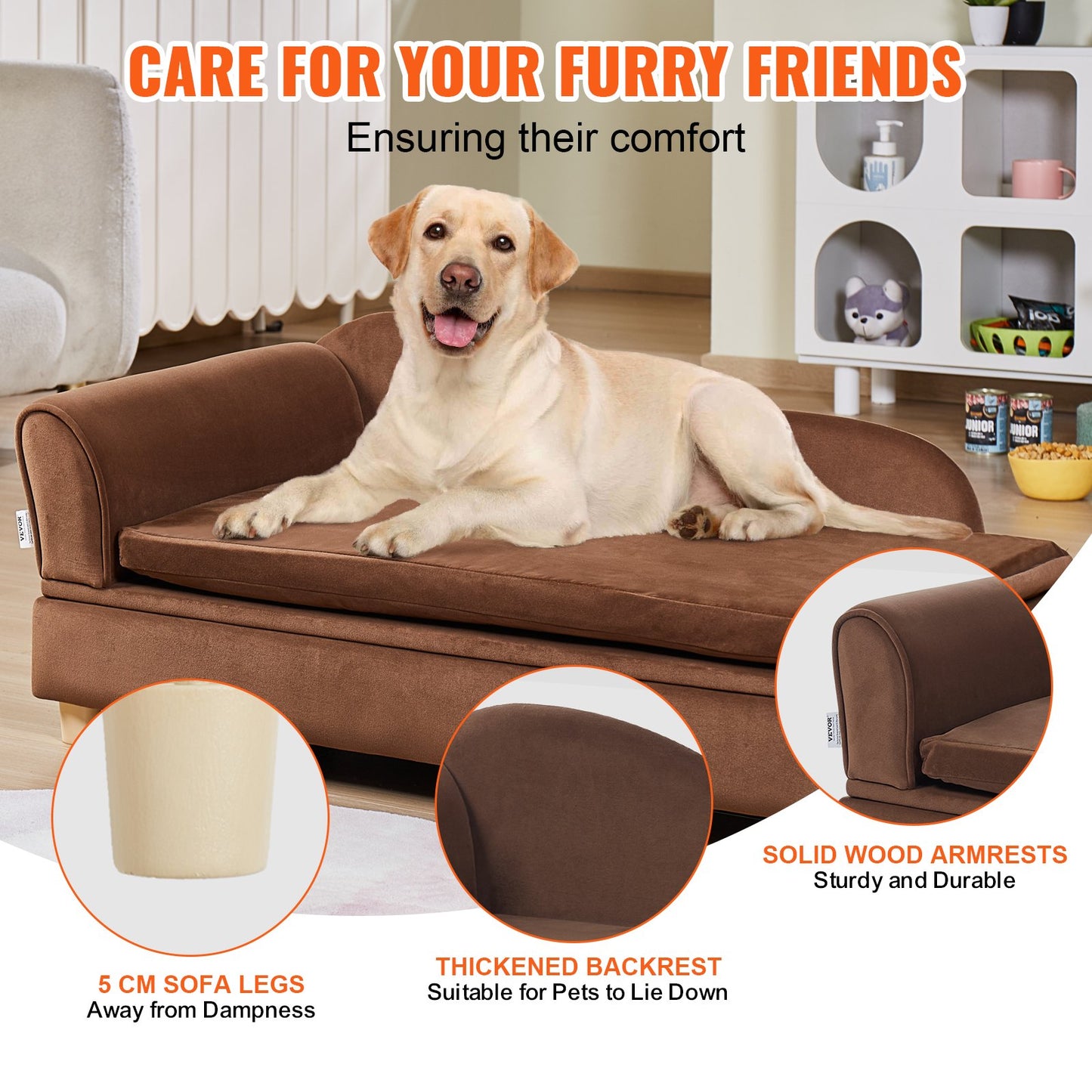 VEVOR Pet Sofa, Dog Couch for Large-Sized Dogs and Cats, 36 x23x16 inch Soft Velvety