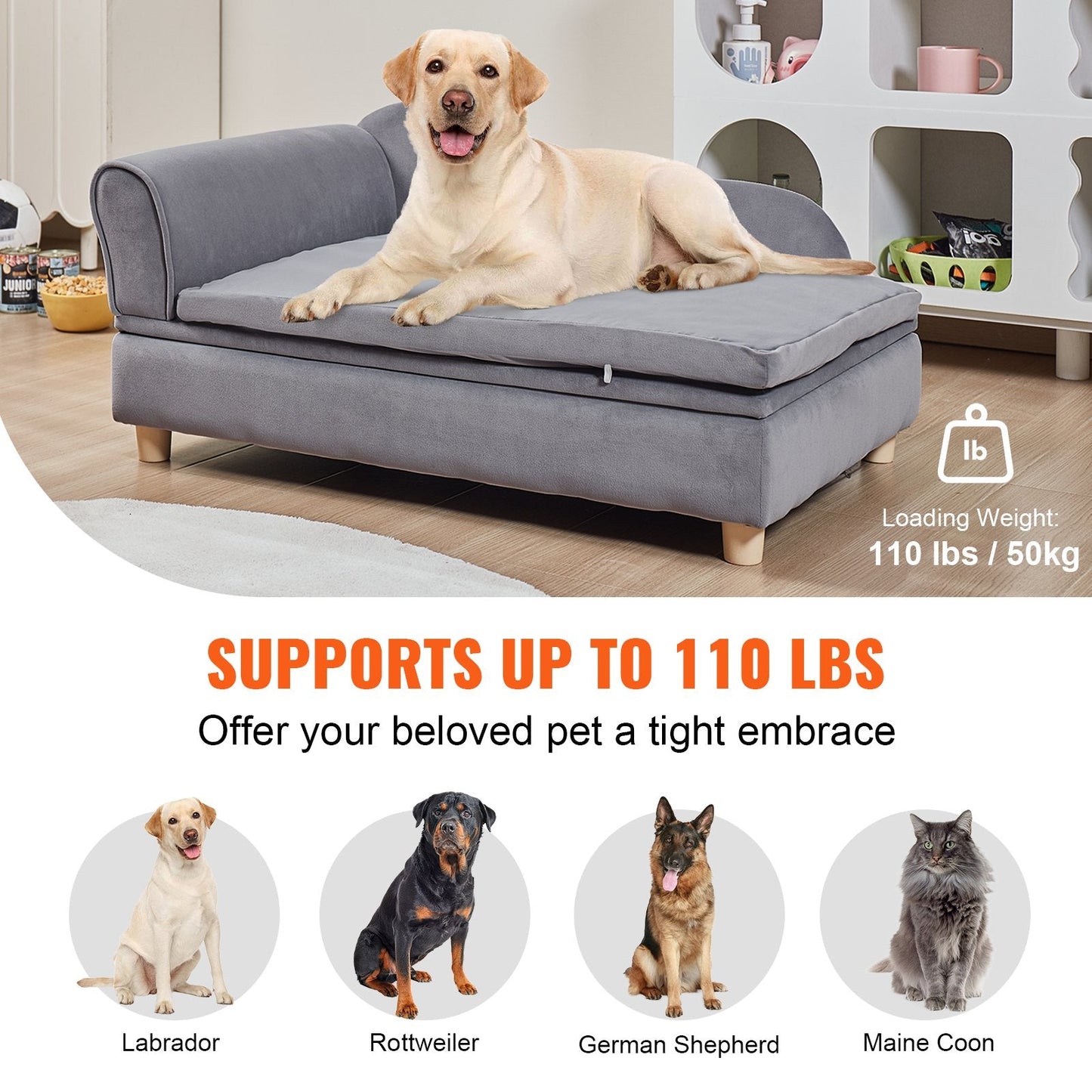 Luxurious Velvet Pet Sofa for Large Dogs and Cats, 0.9x0.6x0.4m, 50kg Capacity