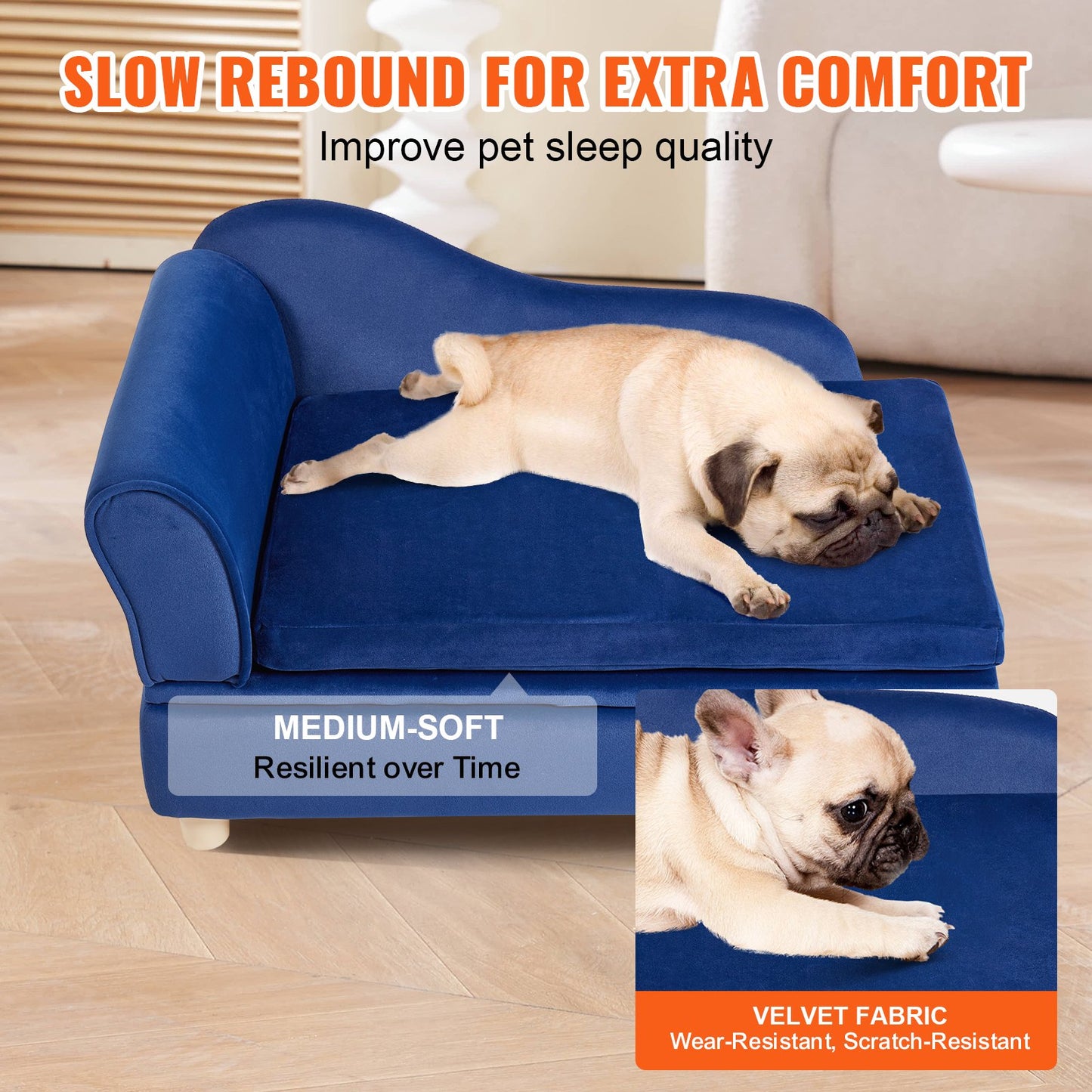 VEVOR Pet Sofa, Dog Couch for Medium-Sized Dogs and Cats, 30x18x16 inch Soft Velvety