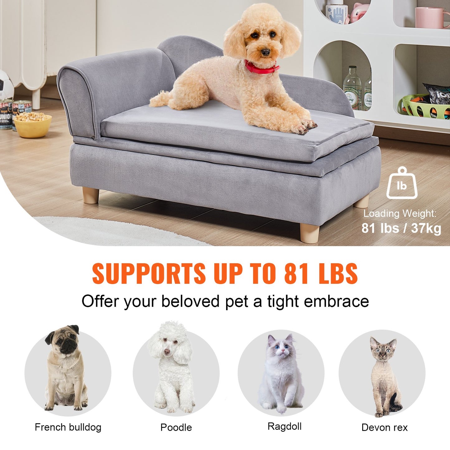 VEVOR Pet Sofa, Dog Couch for Medium-Sized Dogs and Cats, 30x18x16 inch Soft Velvety