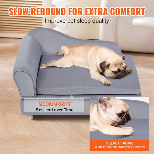 Soft Velvet Pet Sofa for Medium Dogs & Cats, 760x450x415mm, 37kg Capacity, Grey