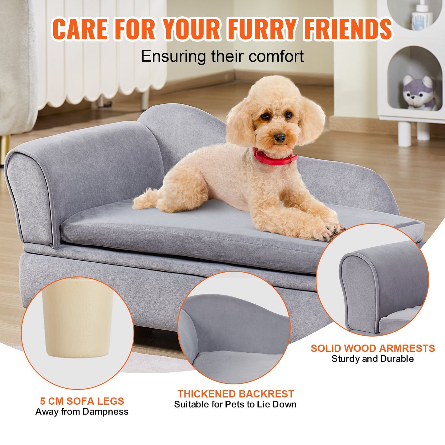 VEVOR Pet Sofa, Dog Couch for Medium-Sized Dogs and Cats, 30x18x16 inch Soft Velvety