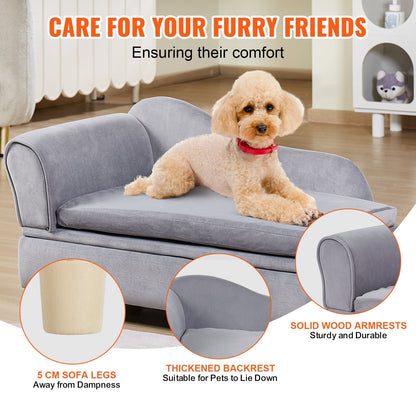 Soft Velvet Pet Sofa for Medium Dogs & Cats, 760x450x415mm, 37kg Capacity, Grey