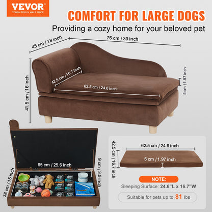VEVOR Pet Sofa, Dog Couch for Medium-Sized Dogs and Cats, 30x18x16 inch Soft Velvety