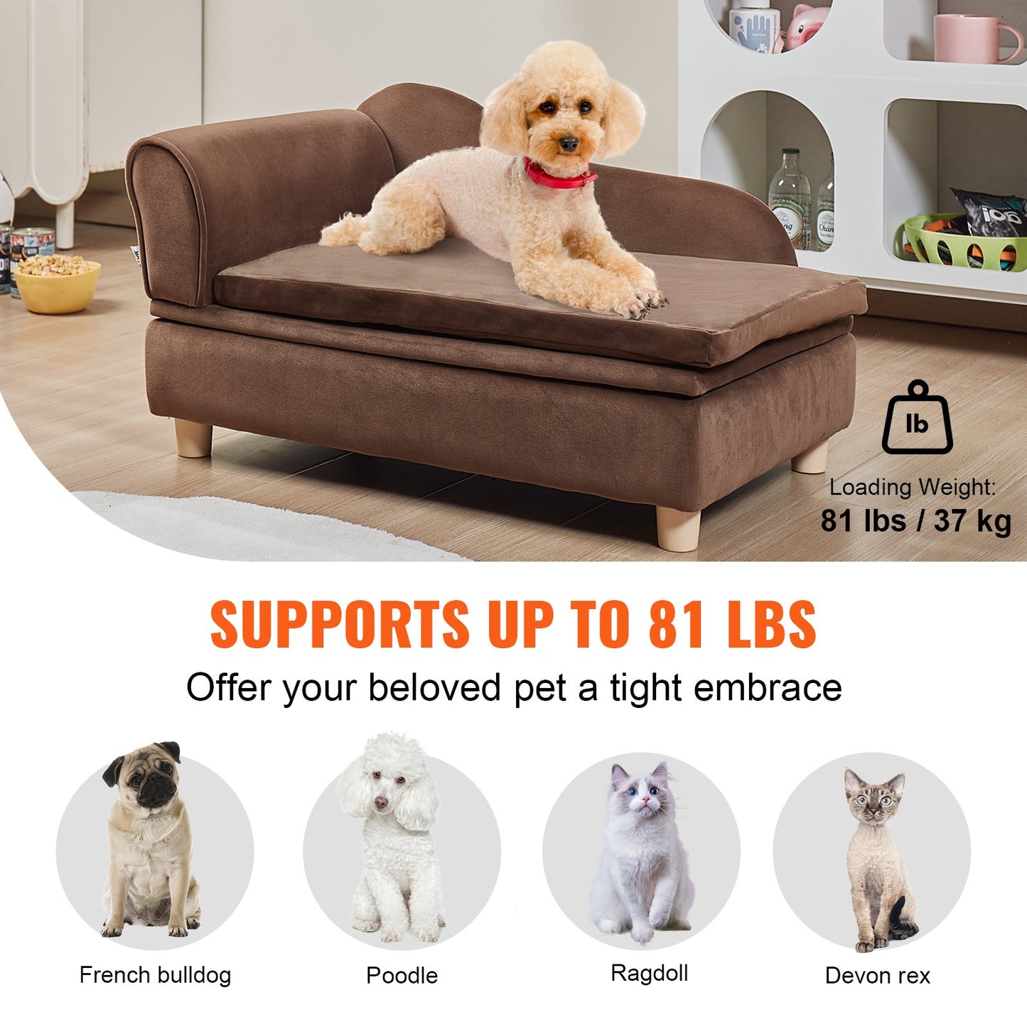 VEVOR Pet Sofa, Dog Couch for Medium-Sized Dogs and Cats, 30x18x16 inch Soft Velvety