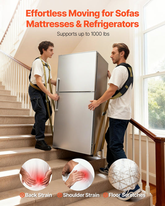 Moving Straps, Supports up to 453.6 kg, 2-Person Lifting and Moving System with 2 Harness Straps & 2 Load-bearing Straps, Adjustable Lifting Straps for Moving Furniture Appliances Mattresses
