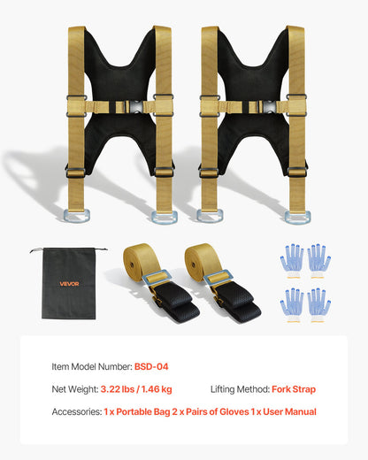 Moving Straps, Supports up to 453.6 kg, 2-Person Lifting and Moving System with 2 Harness Straps & 2 Load-bearing Straps, Adjustable Lifting Straps for Moving Furniture Appliances Mattresses