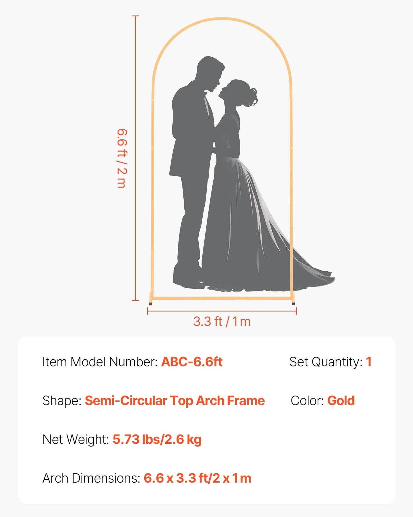 Arch Backdrop Stand, 2 x 1 m, Stable Structure, Easy Assembly, 1 Set Gold Metal Arch Backdrop Stand for Wedding, Birthday Party, Graduation, Holiday Celebration, and Ceremony Decoration