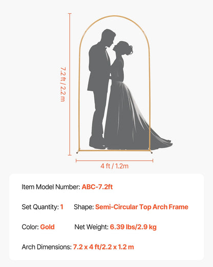Arch Backdrop Stand, 2.2 x 1.2 m, Stable Structure, Easy Assembly, 1 Set Gold Metal Arch Backdrop Stand for Wedding, Birthday Party, Graduation, Holiday Celebration, and Ceremony Decoration