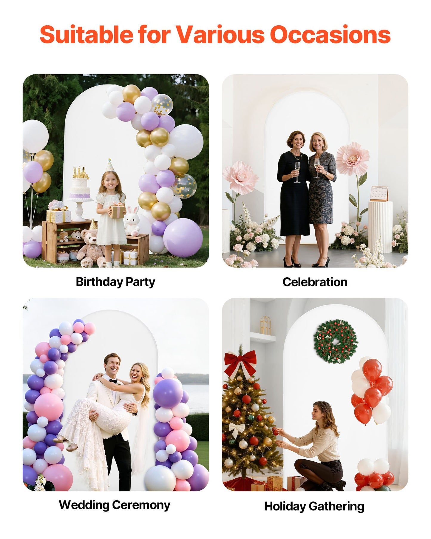 Arch Backdrop Stand, 2.2 x 1.2 m, Stable Structure, Easy Assembly, 1 Set Gold Metal Arch Backdrop Stand with Cover for Wedding, Birthday Party, Holiday Celebration, and Ceremony Decoration