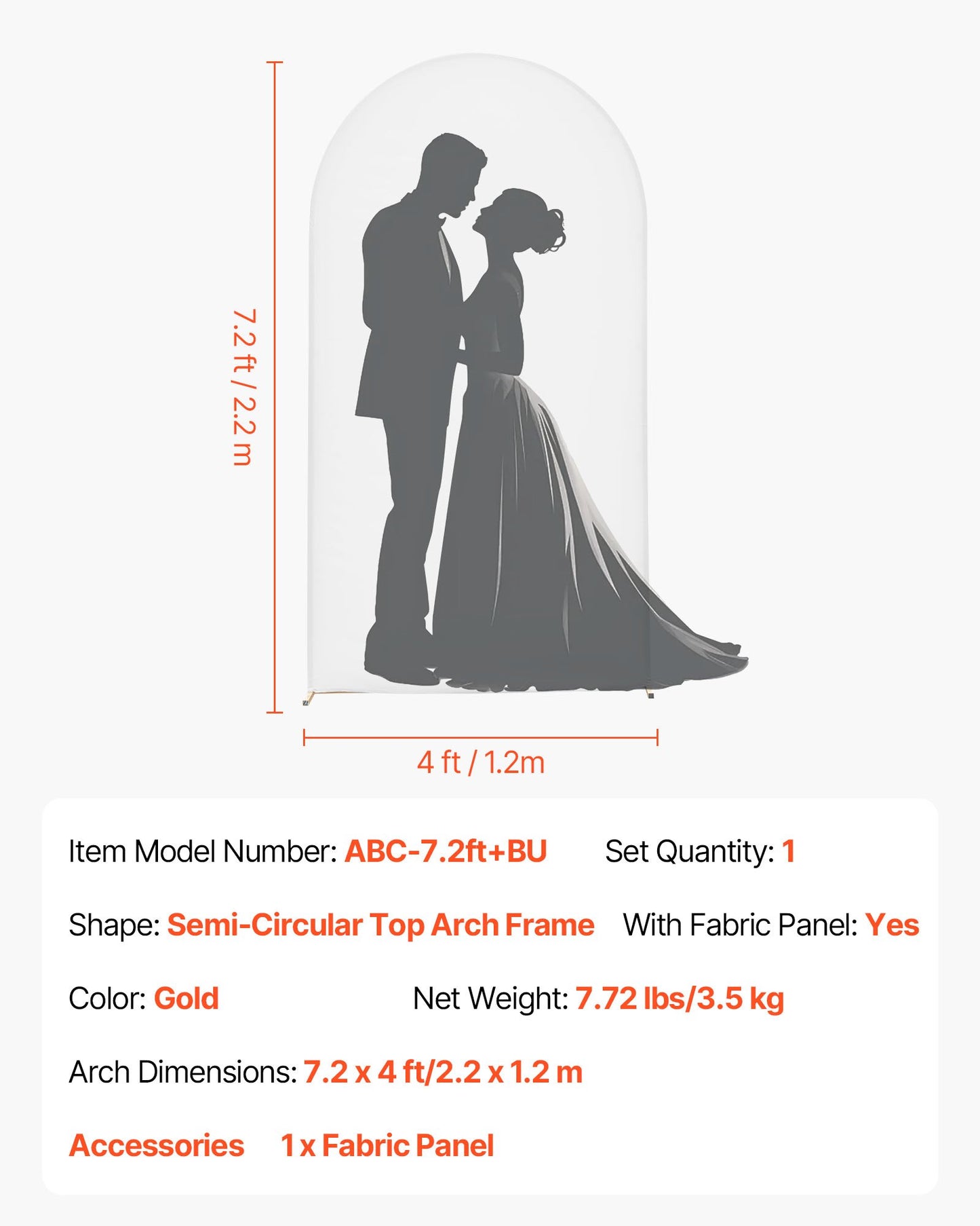 Arch Backdrop Stand, 2.2 x 1.2 m, Stable Structure, Easy Assembly, 1 Set Gold Metal Arch Backdrop Stand with Cover for Wedding, Birthday Party, Holiday Celebration, and Ceremony Decoration