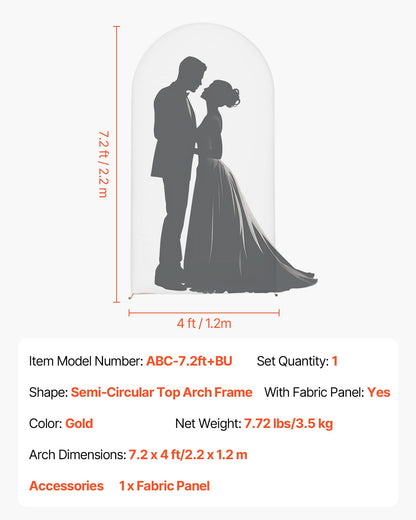 Arch Backdrop Stand, 2.2 x 1.2 m, Stable Structure, Easy Assembly, 1 Set Gold Metal Arch Backdrop Stand with Cover for Wedding, Birthday Party, Holiday Celebration, and Ceremony Decoration