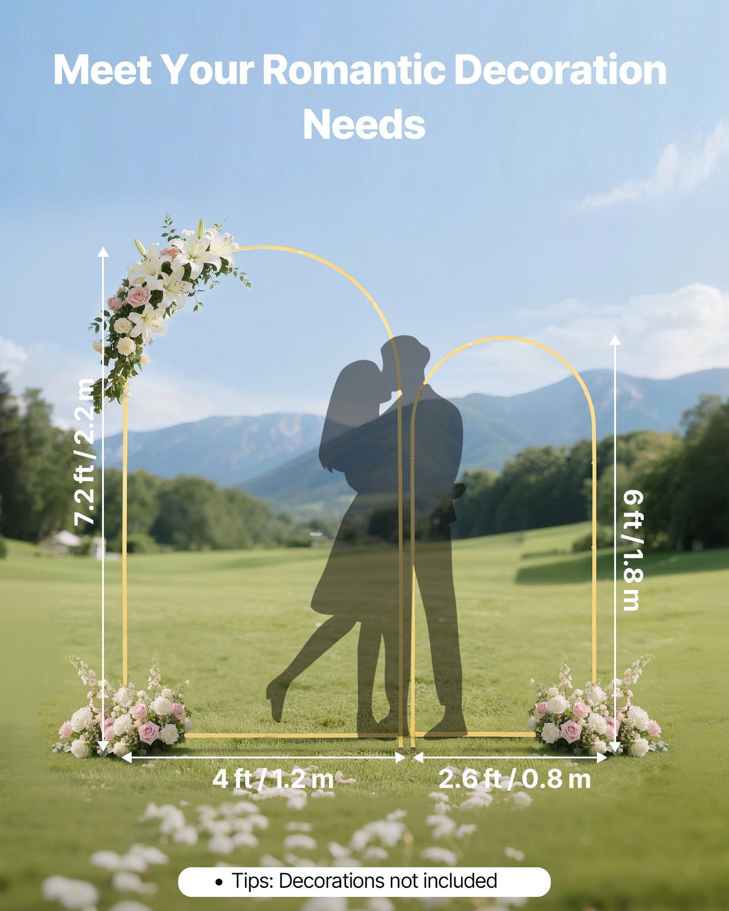 Arch Backdrop Stand, Set of 2, 2.2 m and 1.8 m, Stable Structure, Easy Assembly, Gold Metal Arch Backdrop Stand for Wedding, Birthday Party, Graduation, Celebration, and Ceremony Decoration