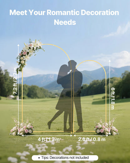 Arch Backdrop Stand, Set of 2, 2.2 m and 1.8 m, Stable Structure, Easy Assembly, Gold Metal Arch Backdrop Stand for Wedding, Birthday Party, Graduation, Celebration, and Ceremony Decoration