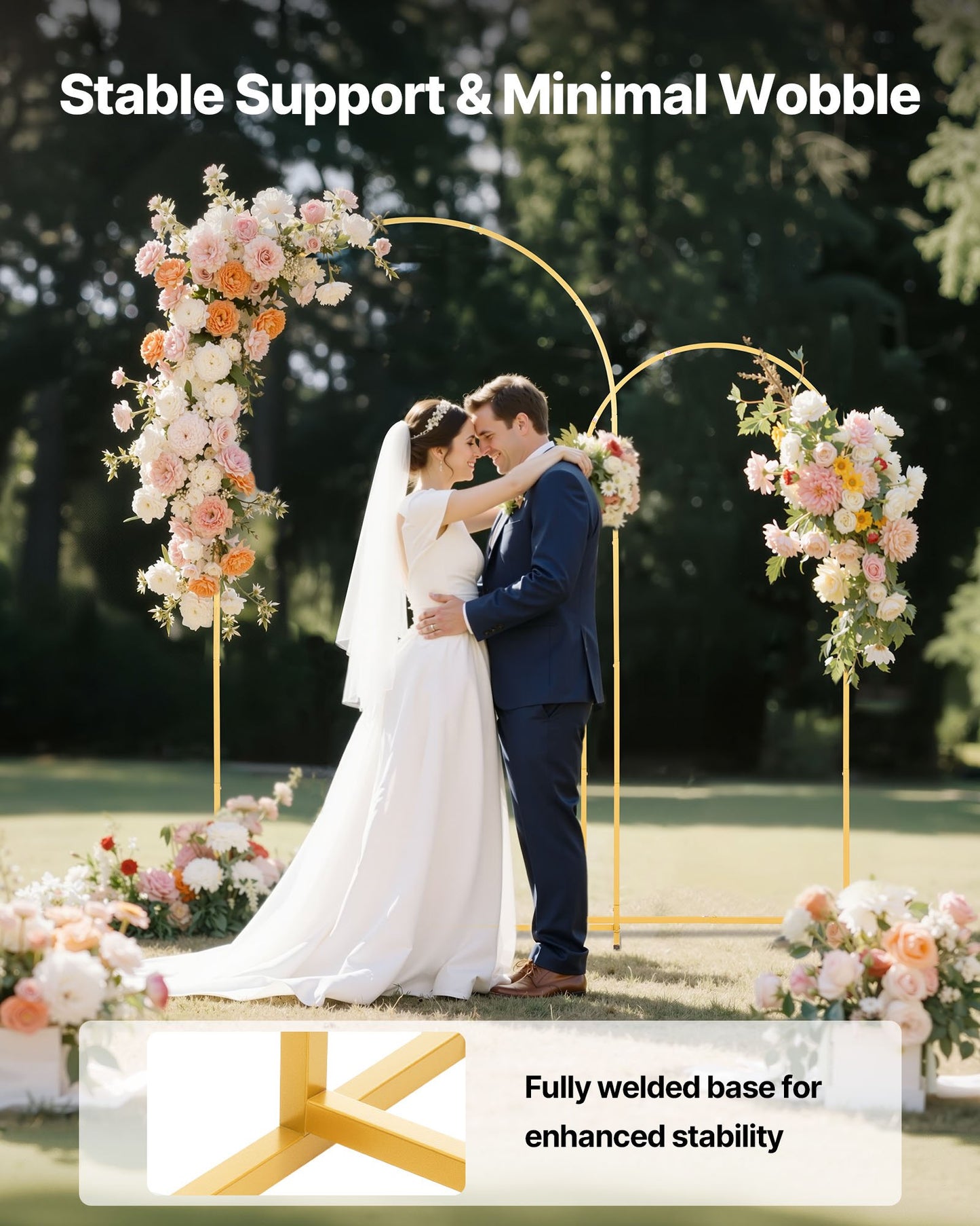 Arch Backdrop Stand, Set of 2, 2.2 m and 1.8 m, Stable Structure, Easy Assembly, Gold Metal Arch Backdrop Stand for Wedding, Birthday Party, Graduation, Celebration, and Ceremony Decoration