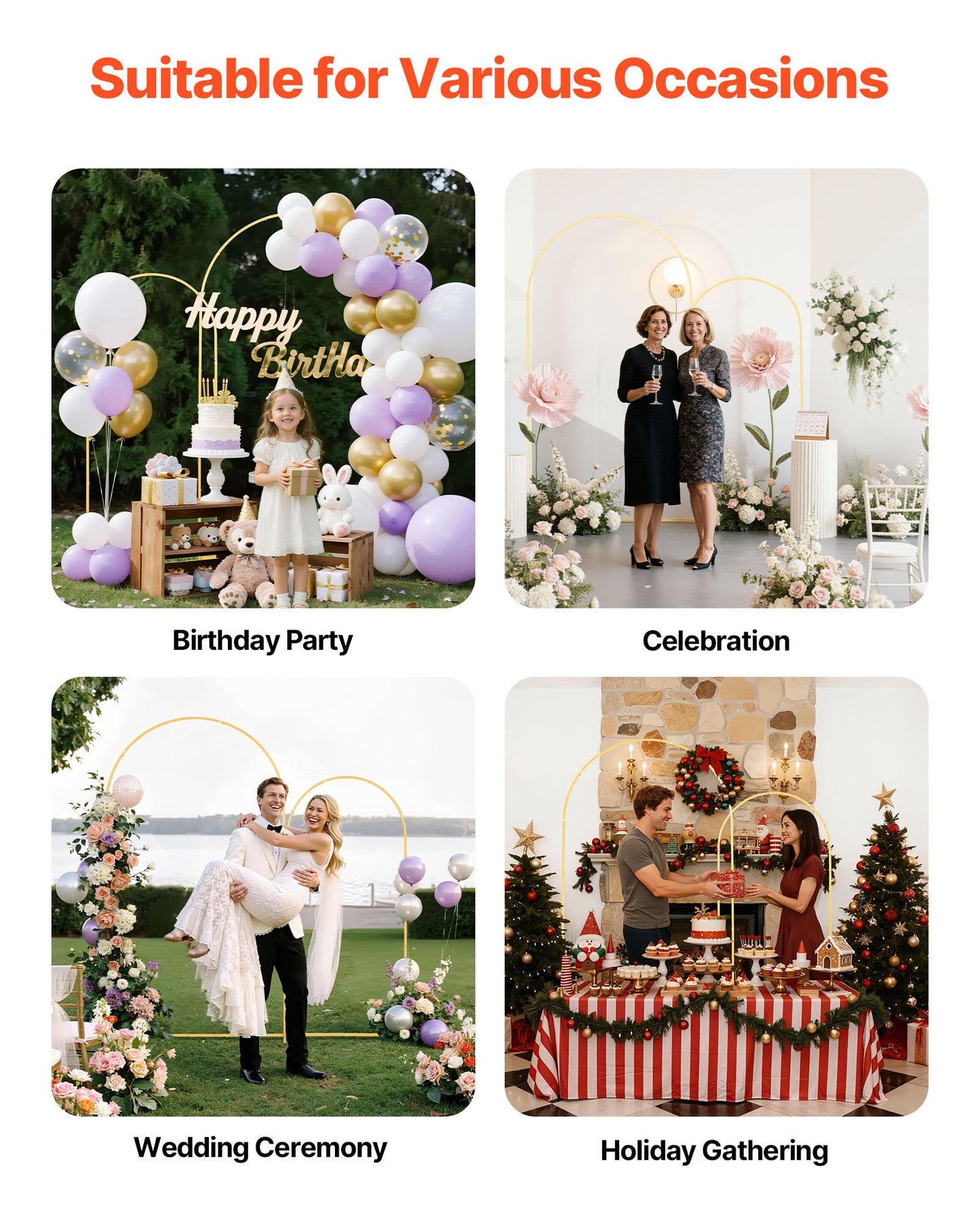 Arch Backdrop Stand, Set of 2, 2.2 m and 1.8 m, Stable Structure, Easy Assembly, Gold Metal Arch Backdrop Stand for Wedding, Birthday Party, Graduation, Celebration, and Ceremony Decoration