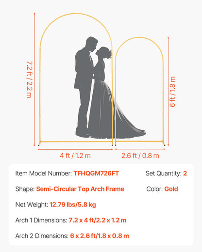 Arch Backdrop Stand, Set of 2, 2.2 m and 1.8 m, Stable Structure, Easy Assembly, Gold Metal Arch Backdrop Stand for Wedding, Birthday Party, Graduation, Celebration, and Ceremony Decoration