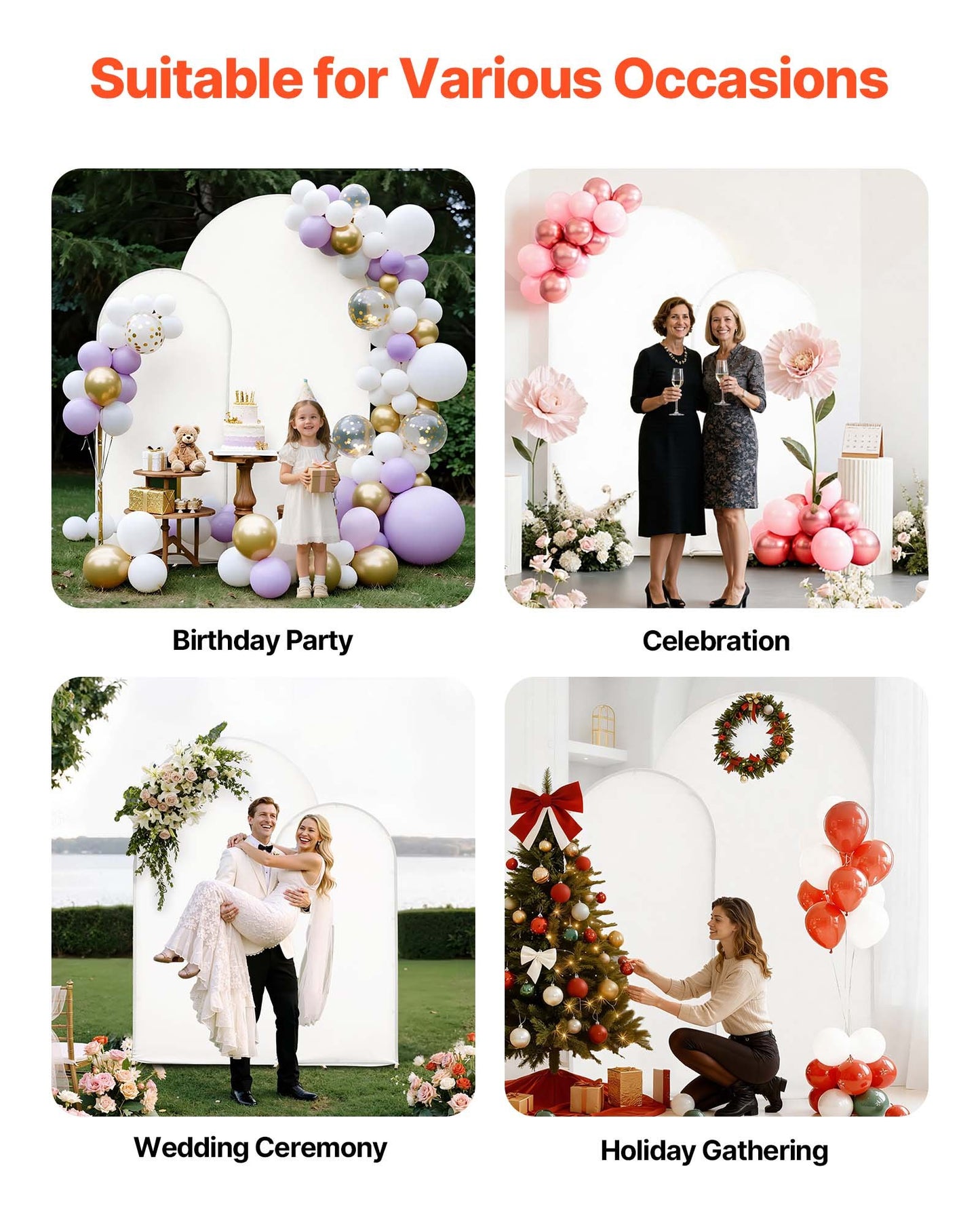 Arch Backdrop Stand, Set of 2, 2.2 m and 1.8 m, Stable Structure, Easy Assembly, Gold Metal Arch Backdrop Stand with Cover for Wedding, Birthday Party, Celebration, and Ceremony Decoration