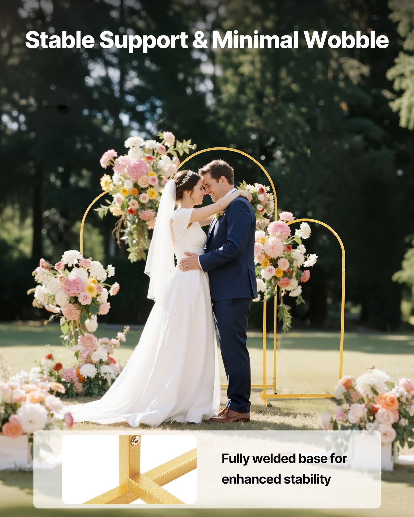 Arch Backdrop Stand, Set of 3, 1.8/1.5/1.2 m, Stable Structure, Easy Assembly, Gold Metal Arch Backdrop Stand for Wedding, Birthday Party, Graduation, Celebration, and Ceremony Decoration