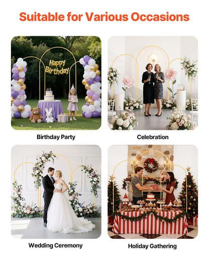 Arch Backdrop Stand, Set of 3, 2.2/2/1.8 m , Stable Structure, Easy Assembly, Gold Metal Arch Backdrop Stand for Wedding, Birthday Party, Graduation, Holiday Celebration, and Ceremony Decoration