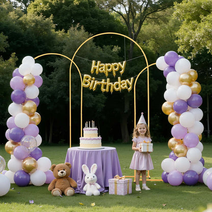 Arch Backdrop Stand, Set of 3, 2.2/2/1.8 m , Stable Structure, Easy Assembly, Gold Metal Arch Backdrop Stand for Wedding, Birthday Party, Graduation, Holiday Celebration, and Ceremony Decoration