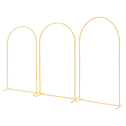 Arch Backdrop Stand, Set of 3, 2.4/2.2/2 m, Stable Structure, Easy Assembly, Gold Metal Arch Backdrop Stand for Wedding, Birthday Party, Graduation, Holiday Celebration, and Ceremony Decoration