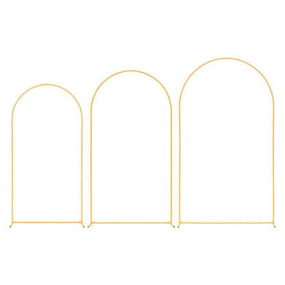 Arch Backdrop Stand, Set of 3, 2.4/2.2/2 m, Stable Structure, Easy Assembly, Gold Metal Arch Backdrop Stand for Wedding, Birthday Party, Graduation, Holiday Celebration, and Ceremony Decoration