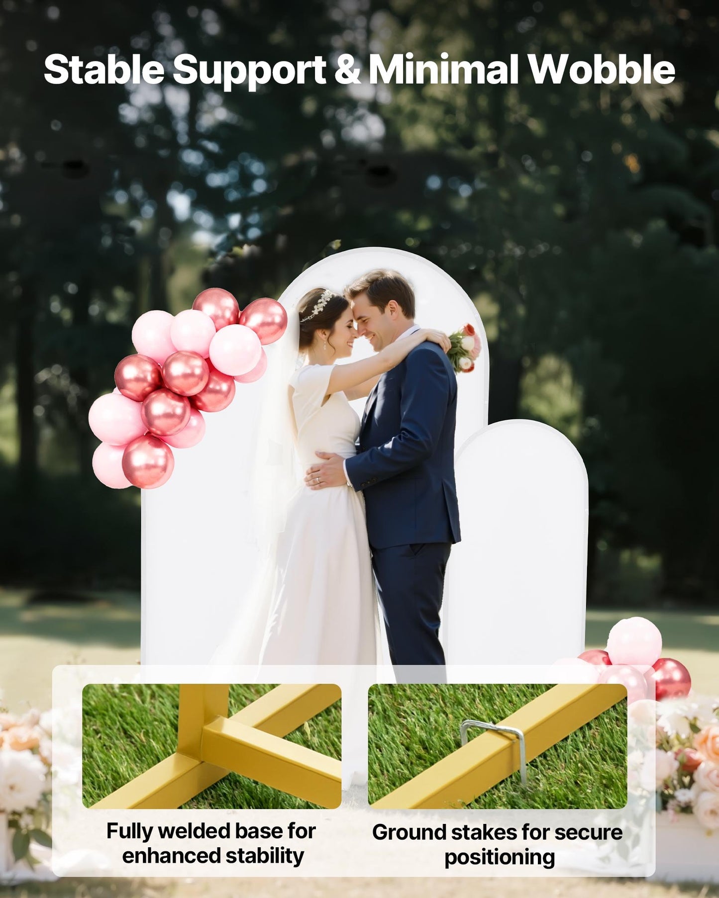 Arch Backdrop Stand, Set of 3, 1.8/1.5/1.2 m, Stable Structure, Easy Assembly, Gold Metal Arch Backdrop Stand with Cover, for Wedding, Birthday Party, Celebration, and Ceremony Decoration