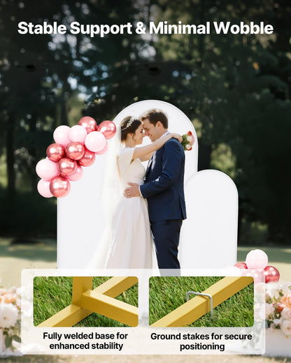 Arch Backdrop Stand, Set of 3, 1.8/1.5/1.2 m, Stable Structure, Easy Assembly, Gold Metal Arch Backdrop Stand with Cover, for Wedding, Birthday Party, Celebration, and Ceremony Decoration