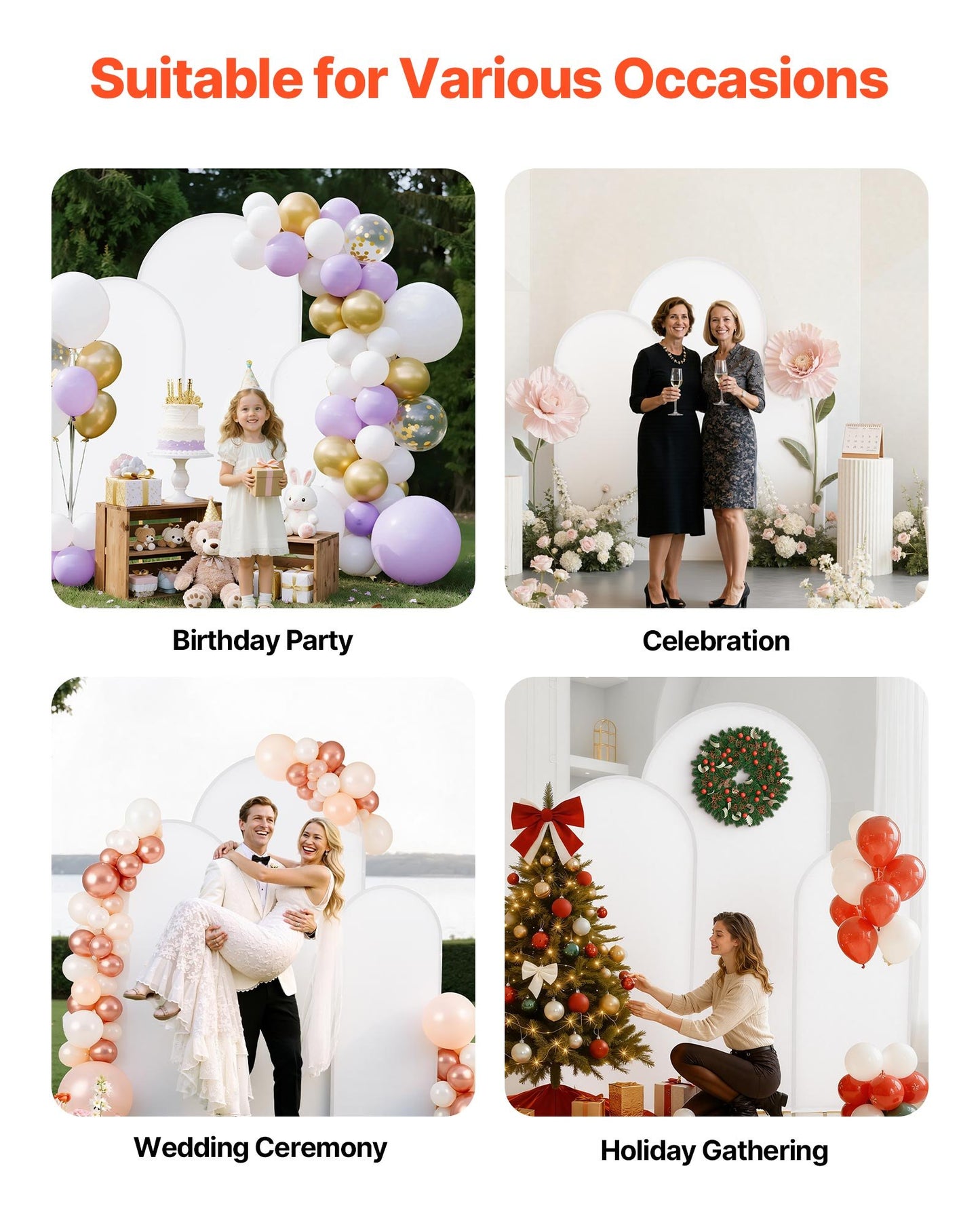 Arch Backdrop Stand, Set of 3, 1.8/1.5/1.2 m, Stable Structure, Easy Assembly, Gold Metal Arch Backdrop Stand with Cover, for Wedding, Birthday Party, Celebration, and Ceremony Decoration