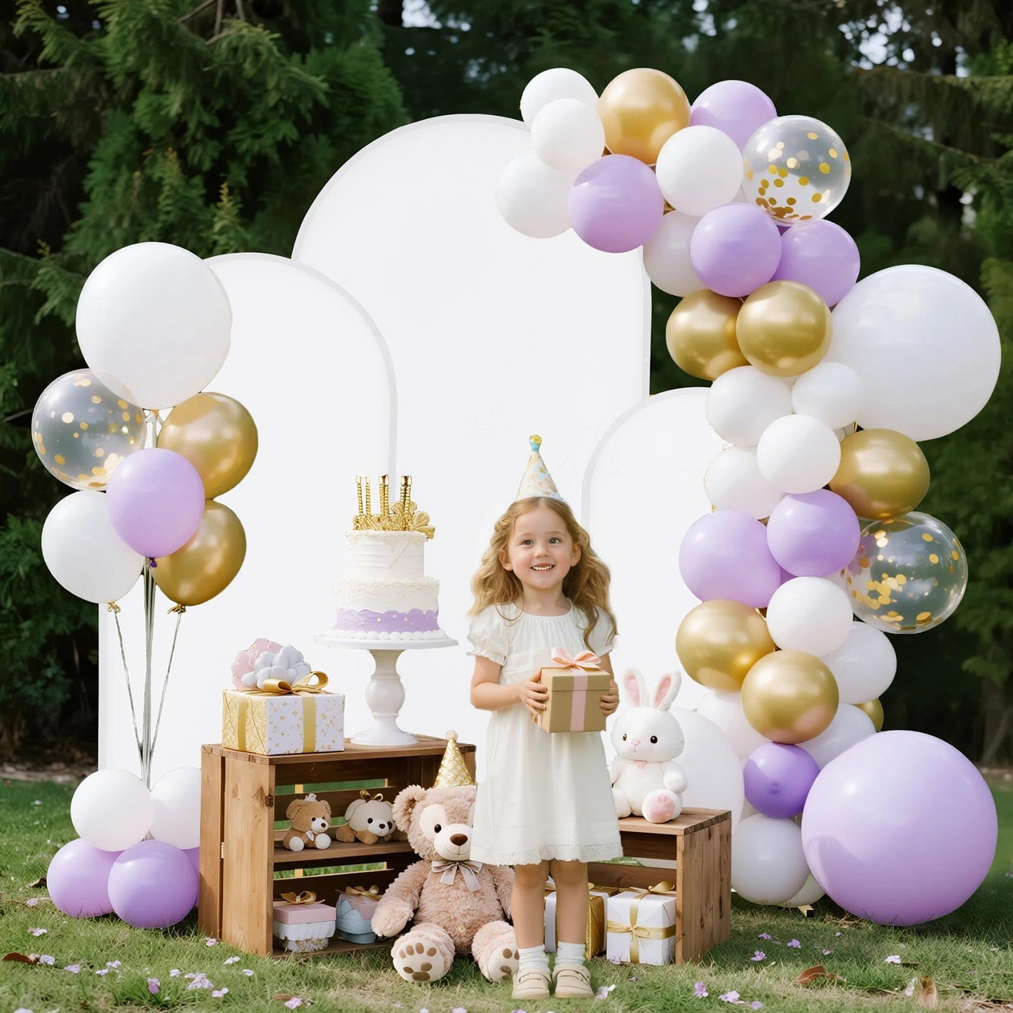 Arch Backdrop Stand, Set of 3, 1.8/1.5/1.2 m, Stable Structure, Easy Assembly, Gold Metal Arch Backdrop Stand with Cover, for Wedding, Birthday Party, Celebration, and Ceremony Decoration