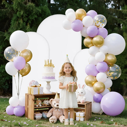 Arch Backdrop Stand, Set of 3, 1.8/1.5/1.2 m, Stable Structure, Easy Assembly, Gold Metal Arch Backdrop Stand with Cover, for Wedding, Birthday Party, Celebration, and Ceremony Decoration