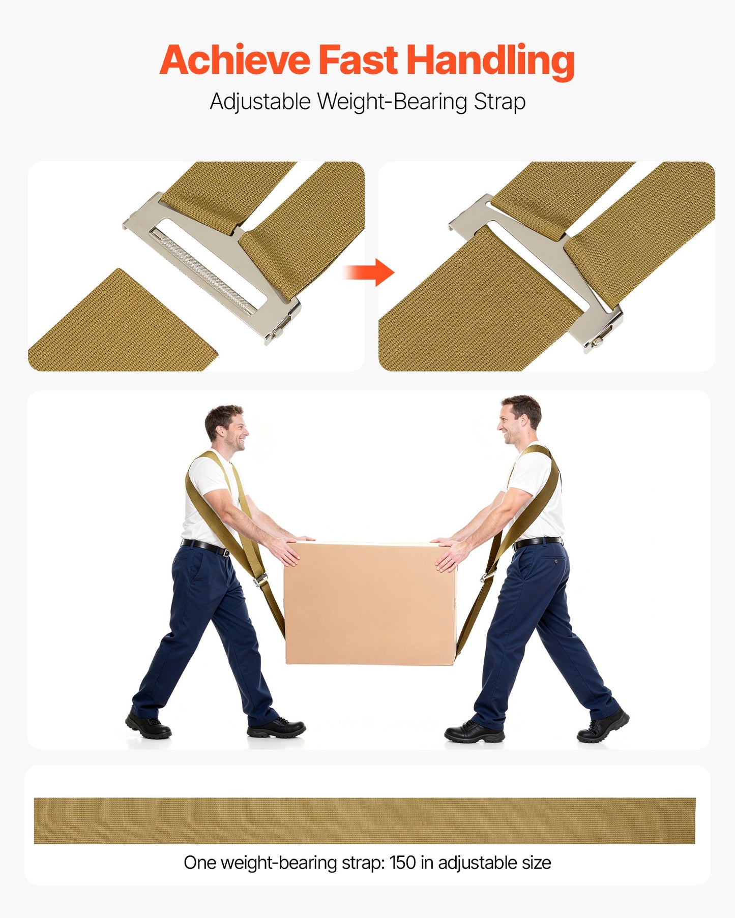 Moving Straps, Supports up to 453.6 kg, 2-Person Lifting and Moving System with 2 Harness Straps & 1 Load-bearing Strap, Adjustable Lifting Shoulder Straps Move Furniture Appliances Mattresses