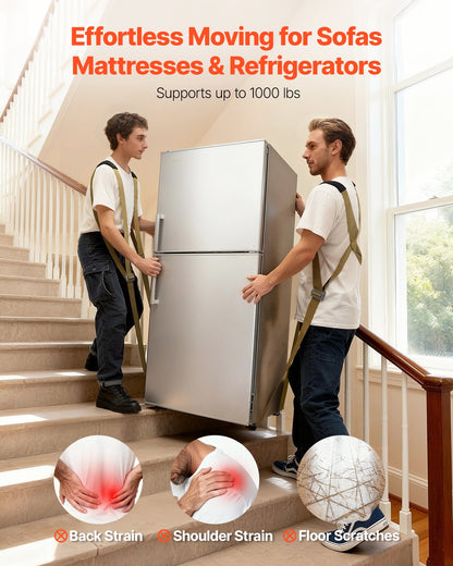 Moving Straps, Supports up to 453.6 kg, 2-Person Lifting and Moving System with 2 Harness Straps & 2 Load-bearing Straps, Adjustable Lifting Shoulder Straps Move Furniture Appliances Mattresses