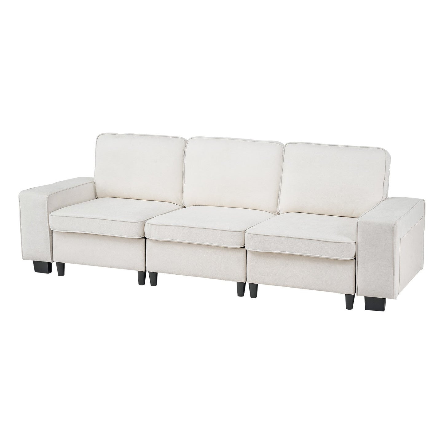 3 Steater Sofa, Modular Sectional Couch with Bottom Storage Space, Modern Comfy Cloud Sofa with Side Storage Pockets and Metal Frame, Ideal for Living Room, Bedroom, Apartment and Office, White